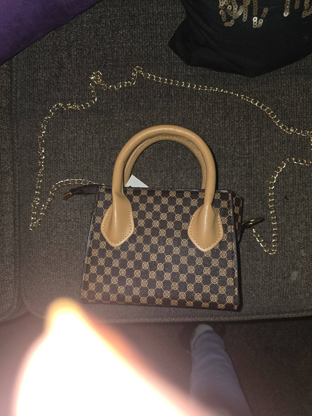 Charlotte Russe Brown & Tan Mini Satchel with Gold Chain